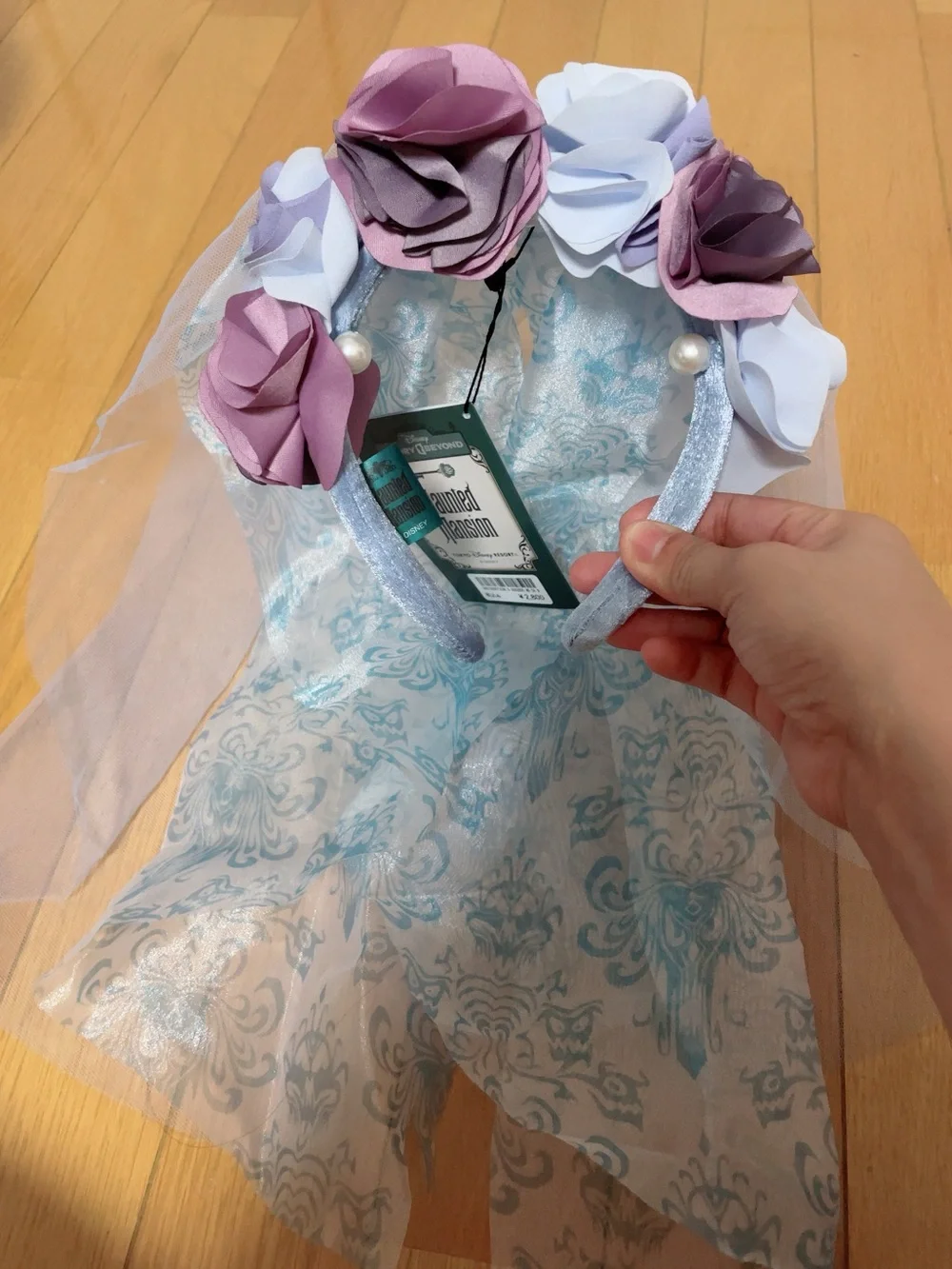 Disney Blue Floral Veil Headband with Purple Rose Accents